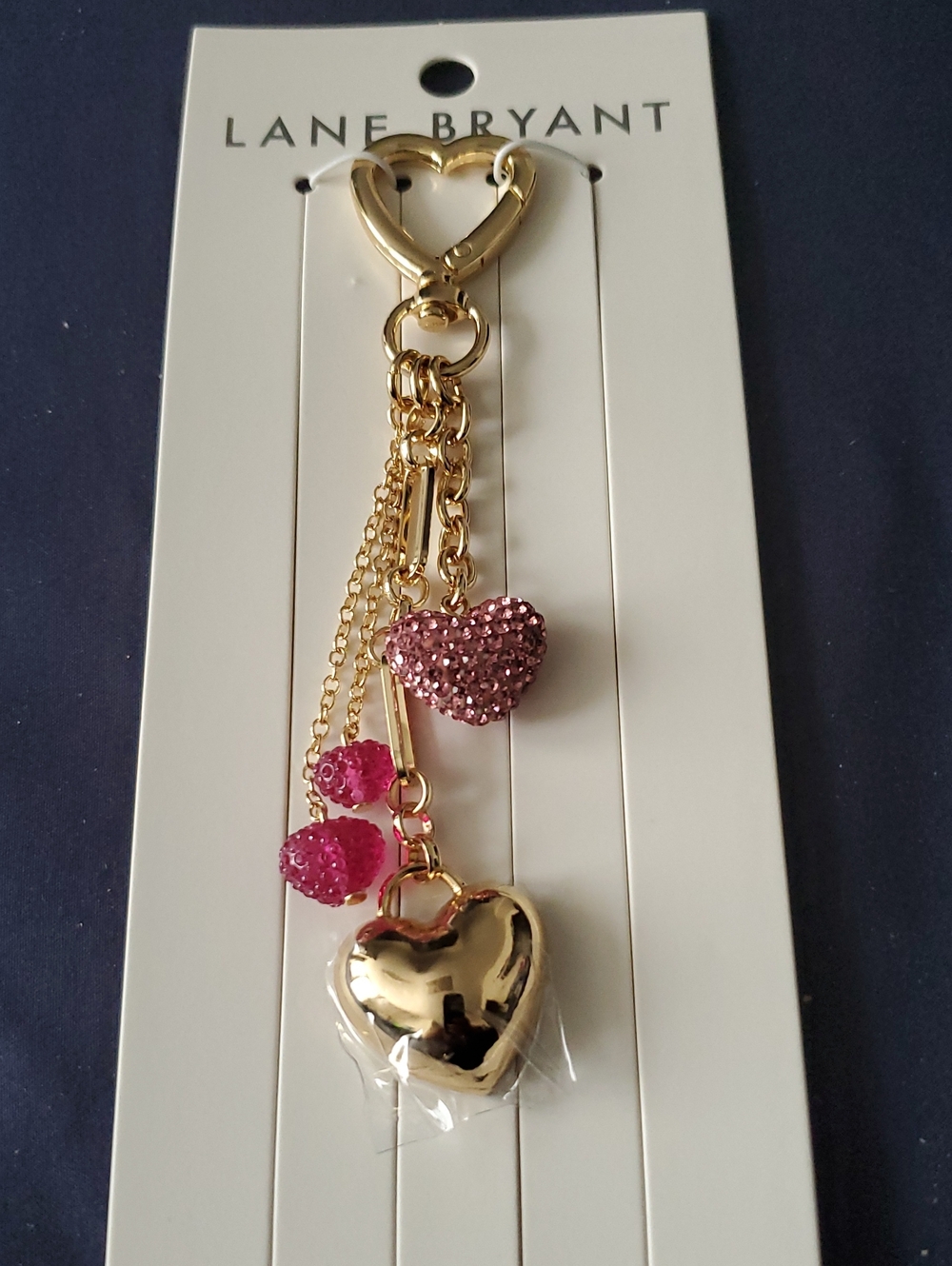 Lane Bryant Gold and Pink Heart Charm Keychain